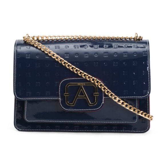ARCADIA Made In Italy Patent Leather Metal Hardware Flap Over Crossbody - Picture 1 of 3